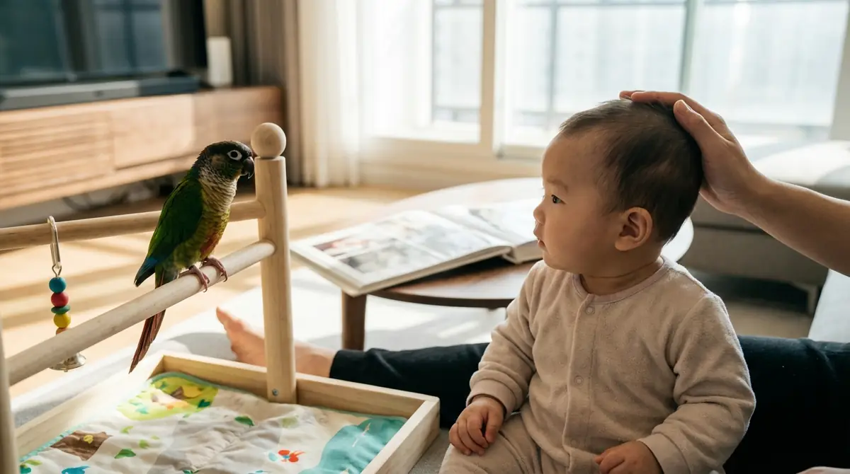 【体験談】インコと赤ちゃんが一緒に暮らしている家庭のリアルな声